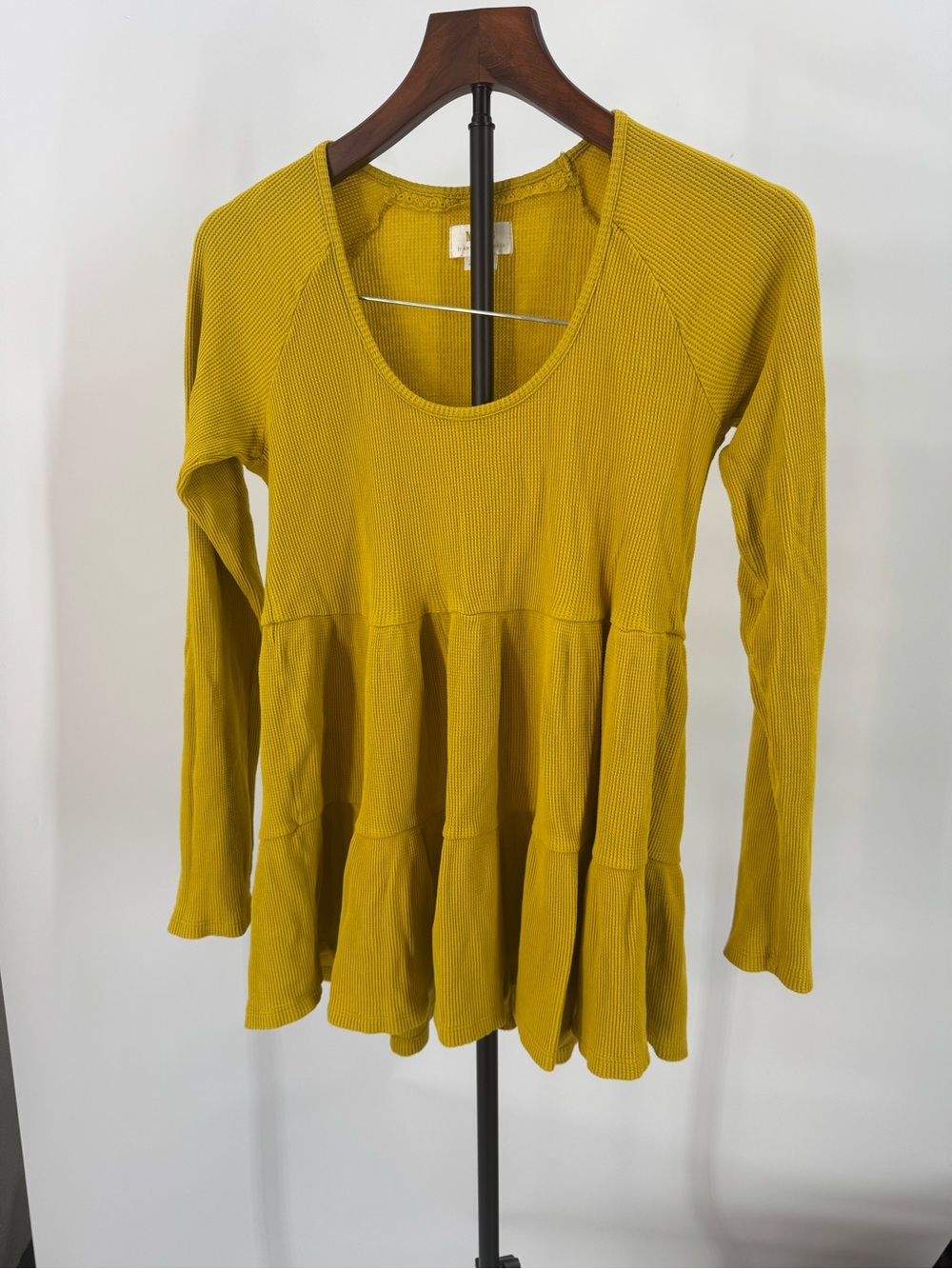 Anthropologie Mustard Tiered Scoop-Neck Long Sleeve Tunic